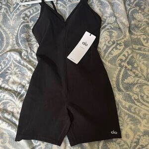 ALO Yoga Black One Piece Plunging Neckline